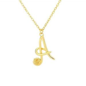 Initial A necklace monogram rose flower letter floral boho bohemian gold chain